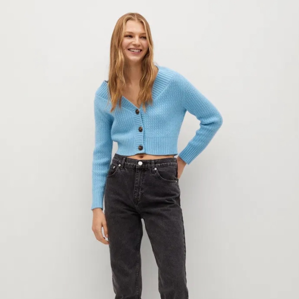 Mango Cropped Blue Cardigan With Buttons - Picture 4 of 8